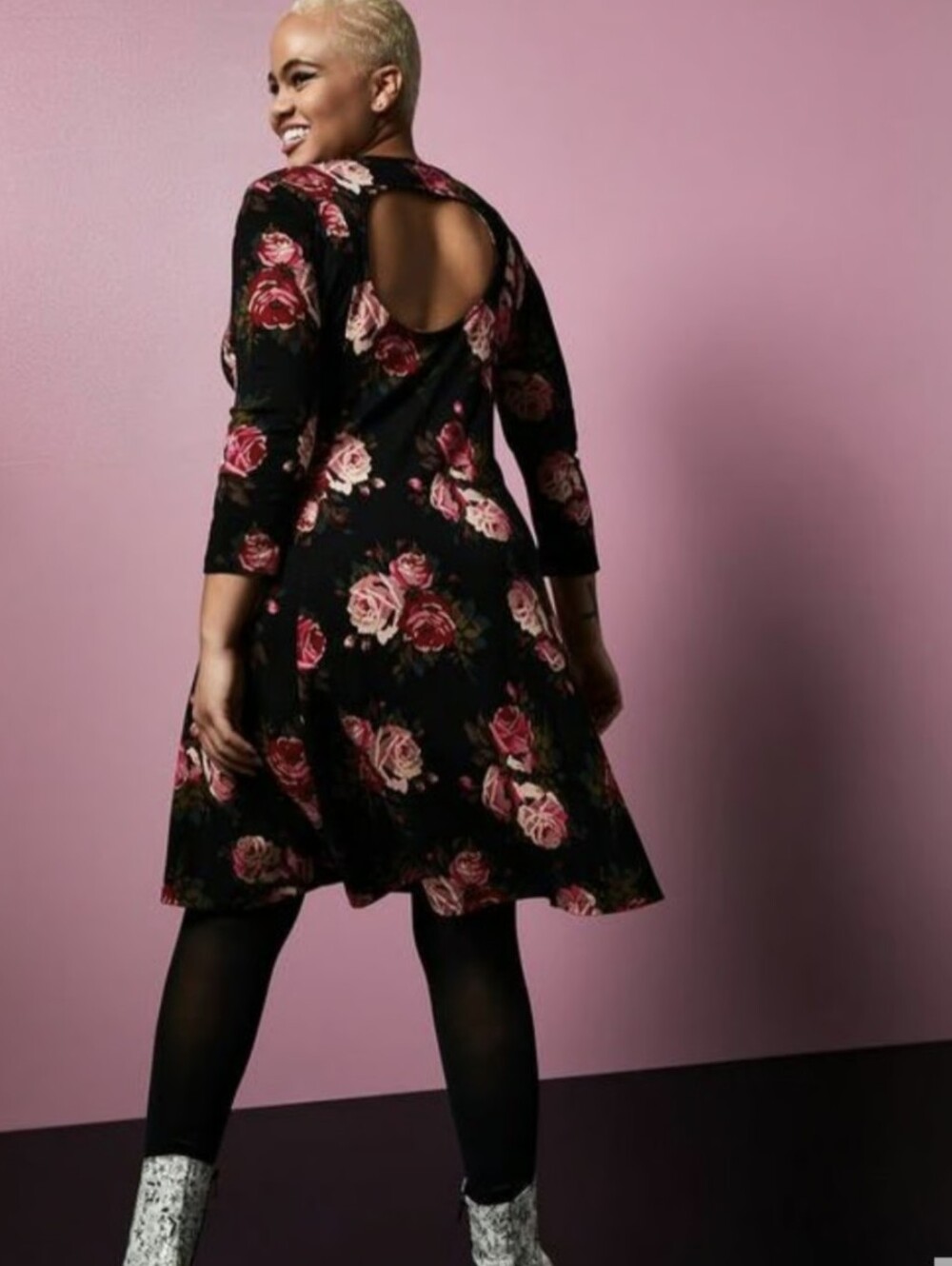 Betsey Johnson Floral Ponte Skater Dress With Back Cutout